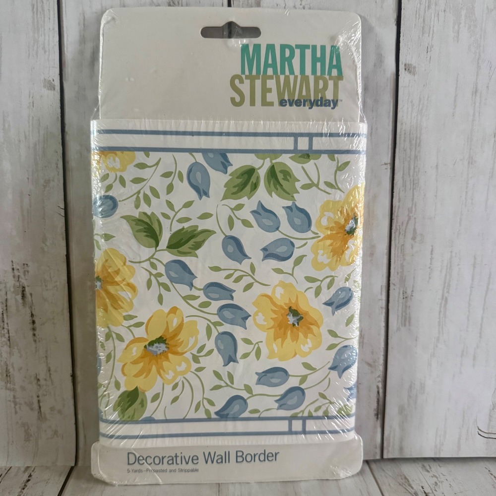 Martha Stewart Everyday FLOWER BASKET Wall Border Yellow Blue Floral 5 Yards